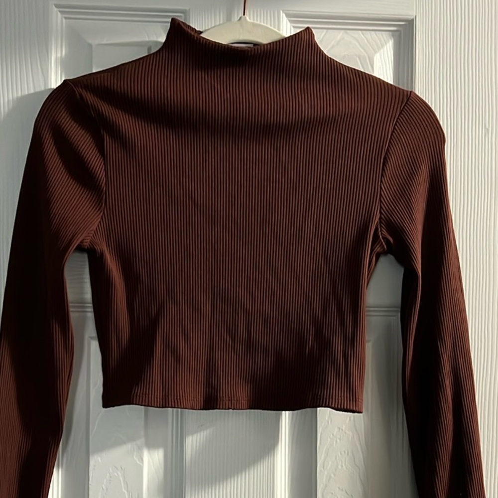 LA Luxe , fitted, crop top, brown, perfect to dress up or casual outfit.
